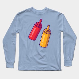 Mustard And Sauce Bottle Cartoon Long Sleeve T-Shirt